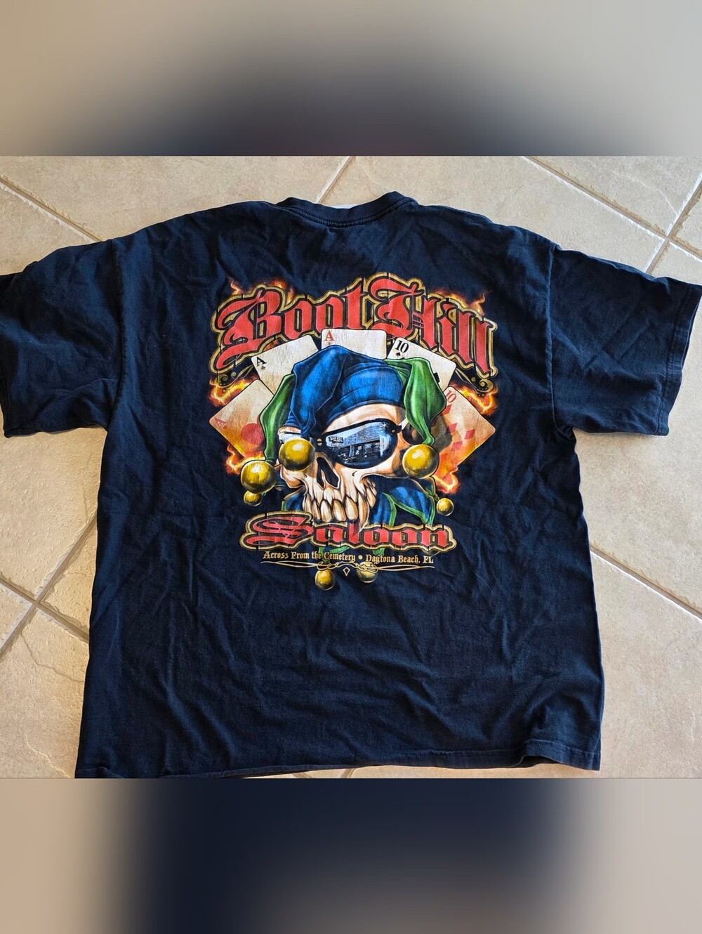 Vintage Boothill Boot Hill Saloon Pocket T-Shirt XL Daytona Biker Skull Joker